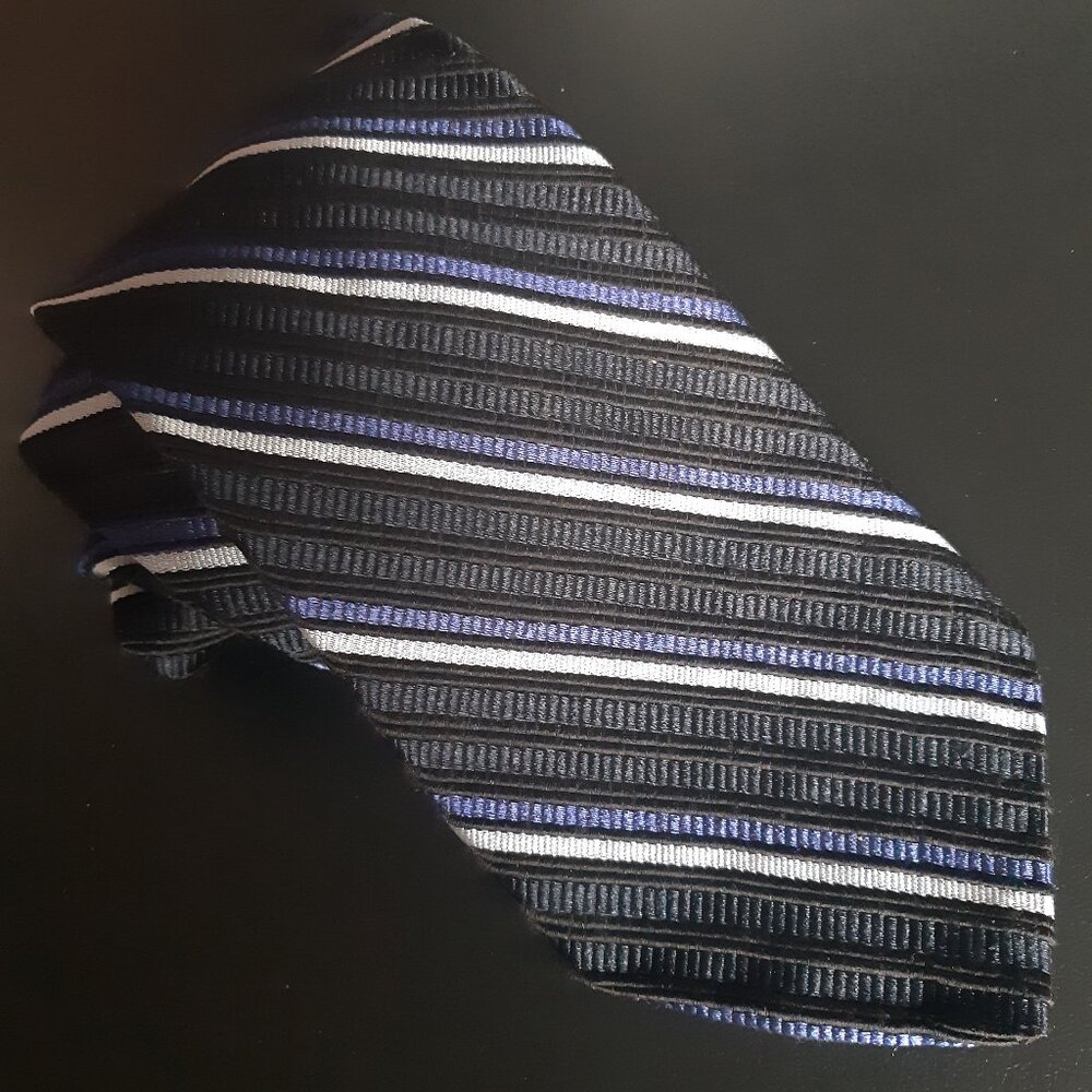 Dion Collection 100% Silk Repp Tie Blue/Black/White